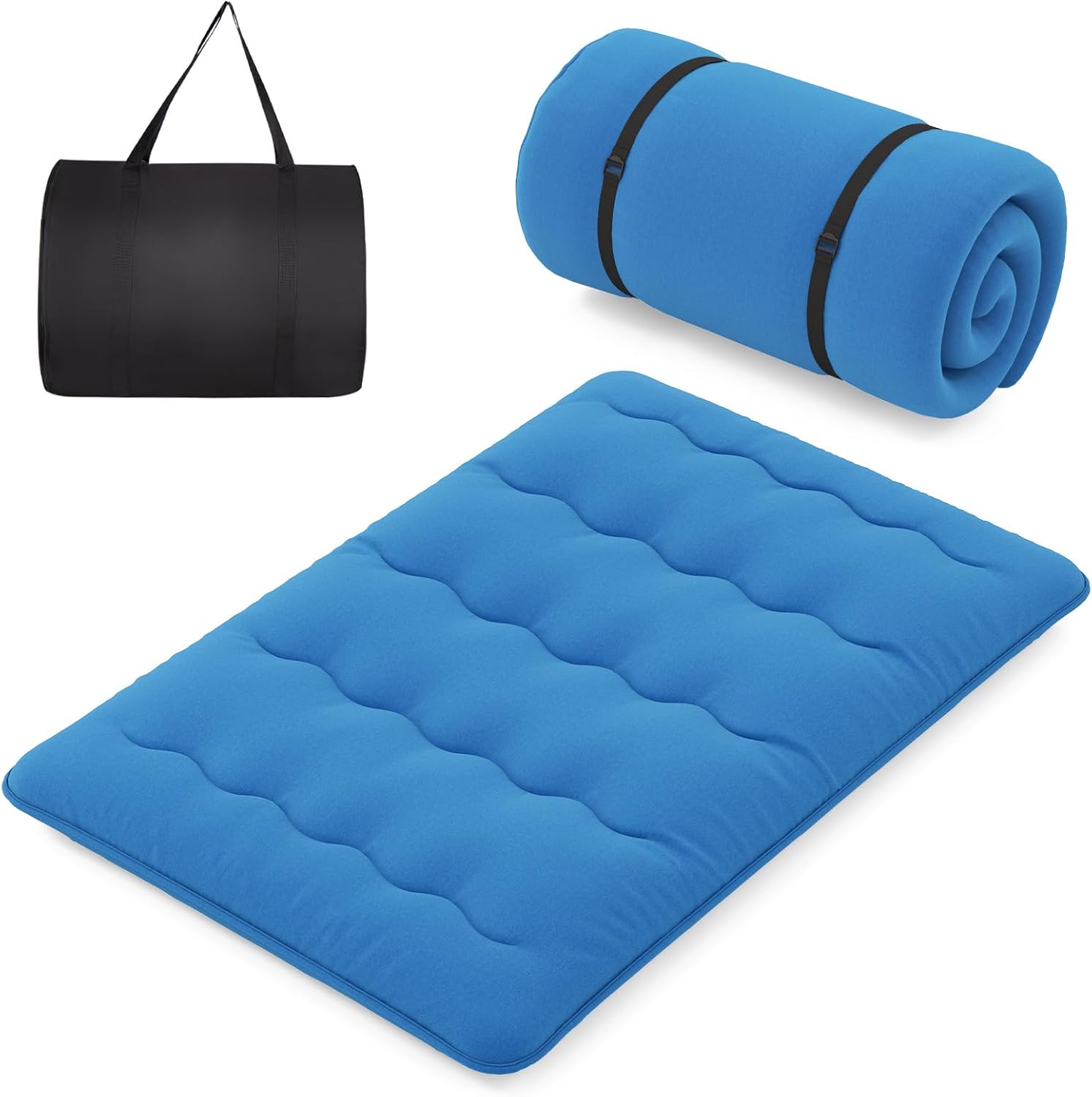 Matelas Futon Portable Pliable, Matelas Futon Japonais 140 x 200 cm, Housse Lavable, Matelas de Sol avec Sac de Transport, pour Le Camping, Les Voyages, d'Invités, Bleu Marine XL - 140 x 200 cm Bleu Marine