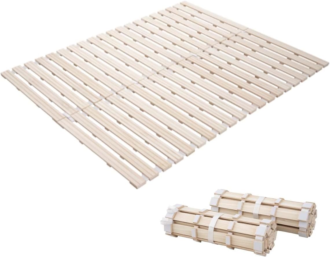 Lit à Lattes en Bois de Type Rouleau Double Taille (140 x 200 cm) Franco-Tower pour Matelas Futon de Sol Japonais, Paulownia Non Peint, Literie de Sommeil Invité Tatami Mat 140 x 200 cm Type de rouleau (non peint)
