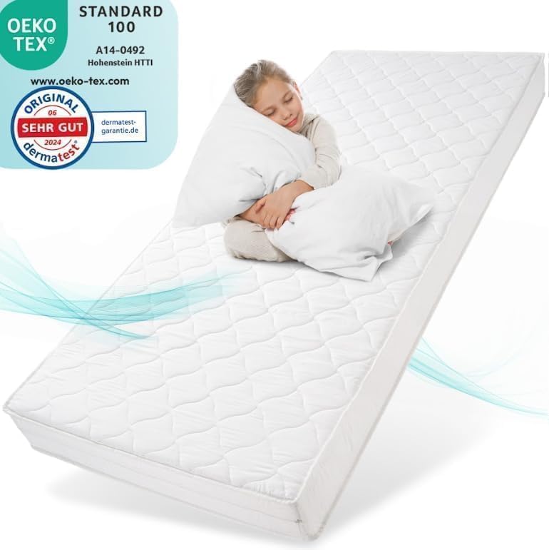 Sun garden Matelas Enfant 90x200 cm H2 - Mousse de Confort Certifié Oeko-TEX 100 - Housse Lavable - Matelas Enfant avec Finition Climatique - Modèle P1440 ComfortPur H2 90 x 200 cm