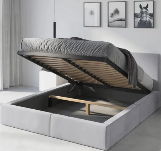 Lit rembourré Double avec Coffre sommier Cadre de lit tapissé (Gris, 160x200) Gris 160x200