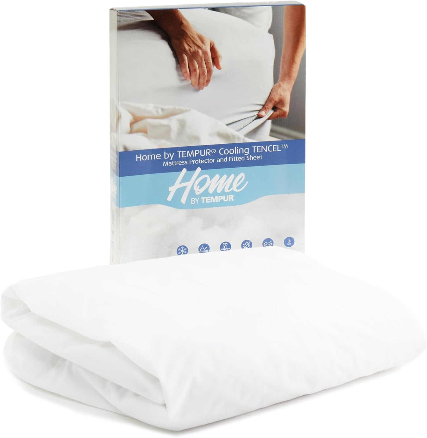 , Home by Tempur Protège-Matelas thermorégulateur, Petit lit Simple 80 x 200 cm, 2 en 1 et Drap-Housse, Tencel rafraîchissant – Convient aux Petits Matelas Simples Britanniques et européens Small Single 80x200 Blanc