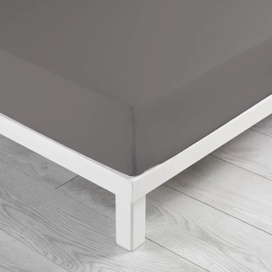 Douceur d'intérieur, Drap Housse (90 x 190 cm) Lina Gris Souris, 100% Coton Gris Souris Drap Housse 90 x 190 cm