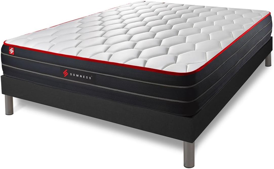 Ensemble 180x200 Matelas Boost Ressorts ensachés et mémoire de Forme + sommier kit Noir - Epaisseur : 26 cm - Confort : Equilibré 180 x 200 cm