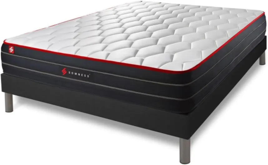 Ensemble 180x200 Matelas Boost Ressorts ensachés et mémoire de Forme + sommier kit Noir - Epaisseur : 26 cm - Confort : Equilibré 180 x 200 cm