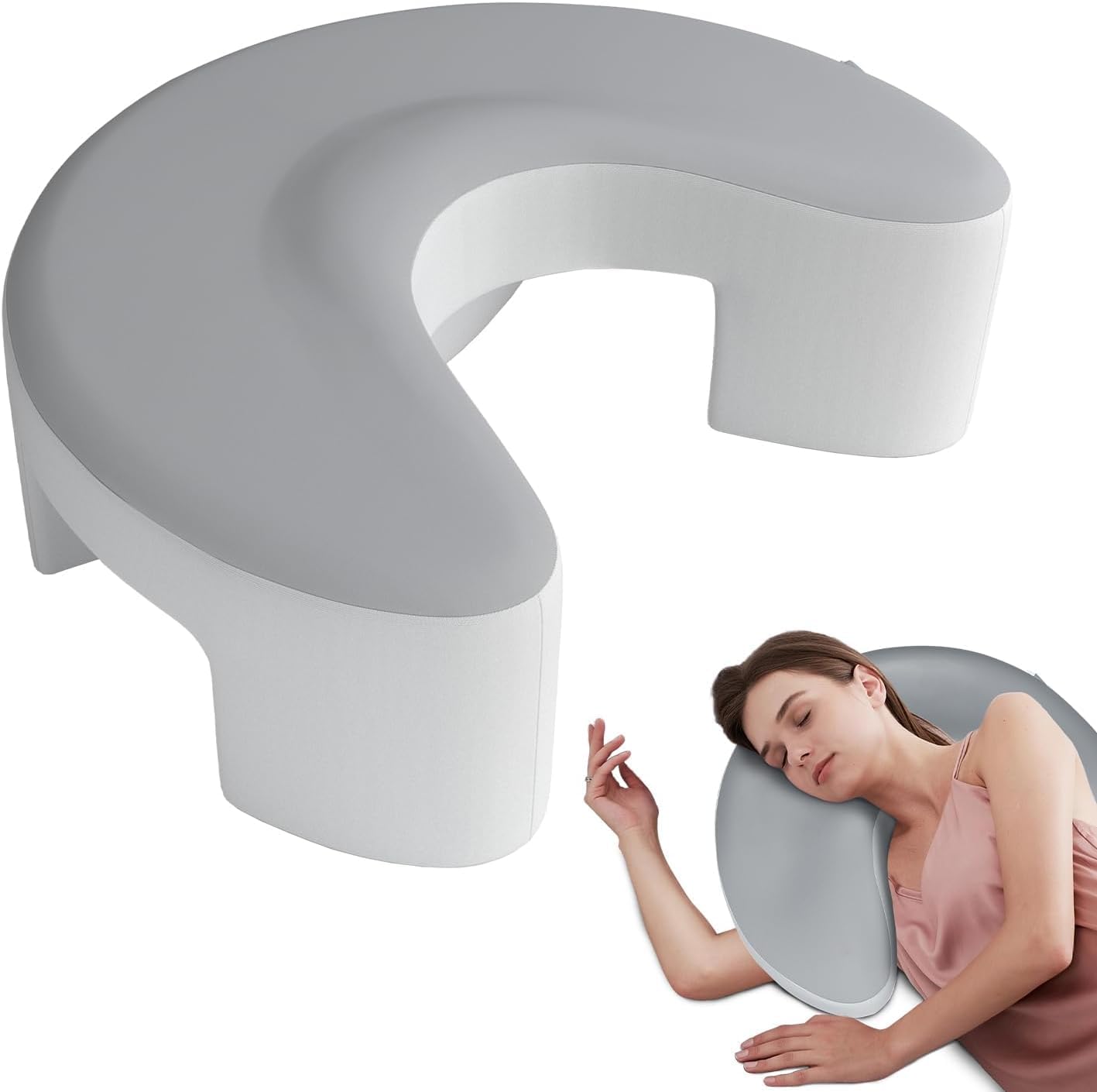 Oreiller pour Dormir sur Le Côté avec Trou Bras, Oreiller Ergonomique en Mousse à Mémoire de Forme, Coussin Cervical pour Soulager Douleurs de Cou et Épaules, Inclus 2 Taies d'oreiller