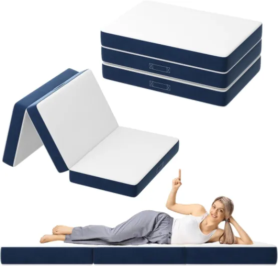 Matelas Pliant Triple, Matelas d'invité Polyvalent, 15cm Mousse épaisse, Housse Amovible et Lavable en Machine, Poignée de Transport pour faciliter Le Transport 90 x 200 cm 1