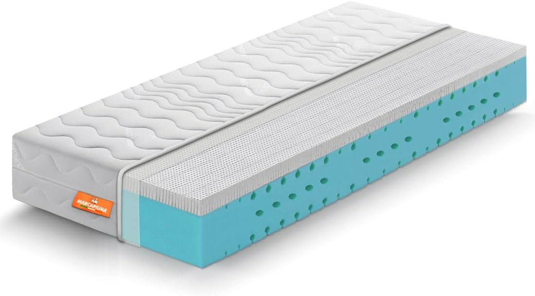 Matelas simple latex gel 80 x 200 cm, hauteur 21 cm, essentiel H3 moyen/rigide orthopédique naturel, 9 zones, avec revêtement matelassé amovible, anti-acariens, respirant, 100 % fabriqué en Confort Mi-Ferme 80 x 200 cm