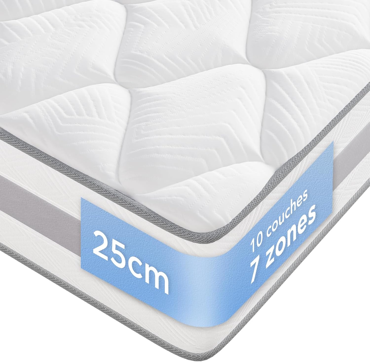 Matelas140x200 cm, 10 Couches, Matelas à Ressorts ensachés, Hauteur de 25 cm, Soutien en 7 Zones, Design Ergonomique,Durable, réversible, fermeté Moyenne (H3/H4) 140x200x25cm