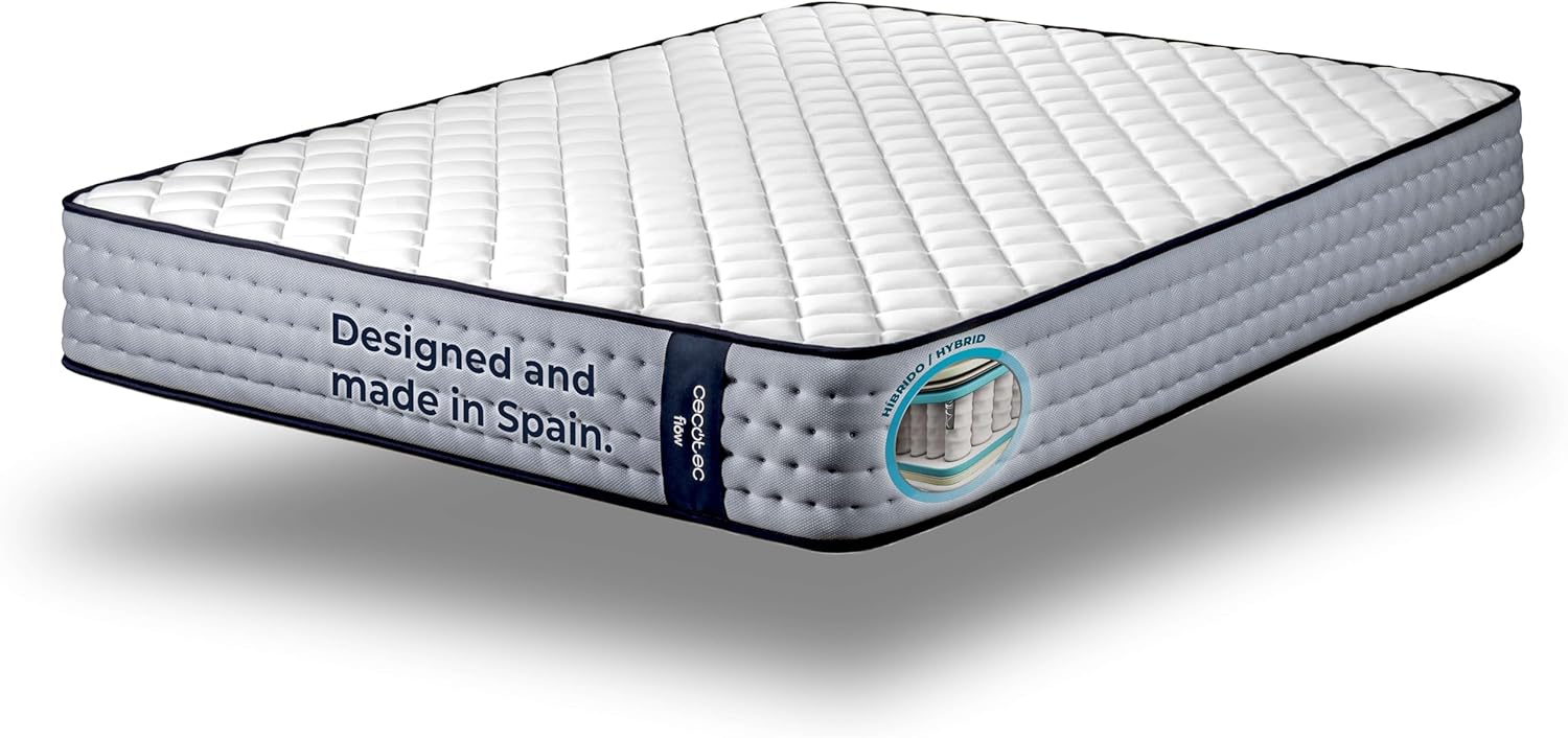 Cecotec Matelas à Mémoire de Forme et à Ressorts Ensachés Flow 6700 Hybrid 90x190 Multicouche, Hauteur 26 cm, Fermeté Élevée, Indépendance des Couches, Respirabilité, Double Face pour Hiver et Été Flow 6700 Hybrid 90 x 190 cm