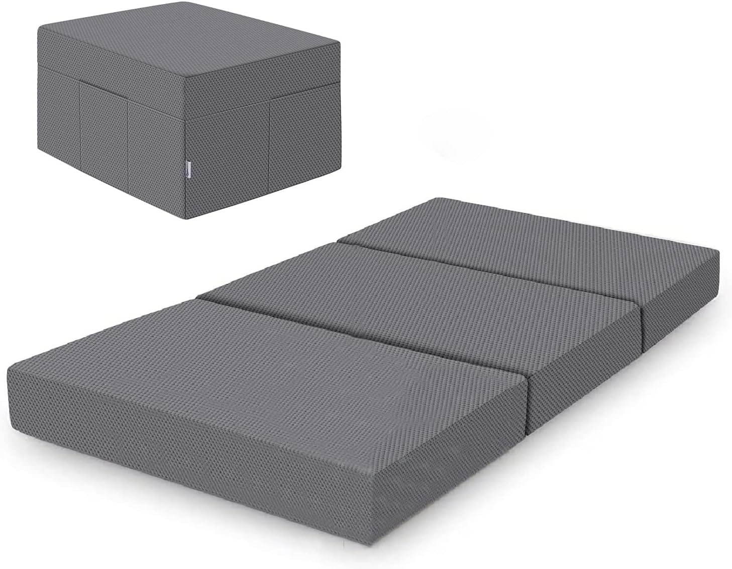 Matelas Pliant en Mousse à mémoire de Forme avec Housse, Moyenne Ferme, 75 x 195 x 10 cm, Gris 75 x 195 x 10 cm Matelas avec housse