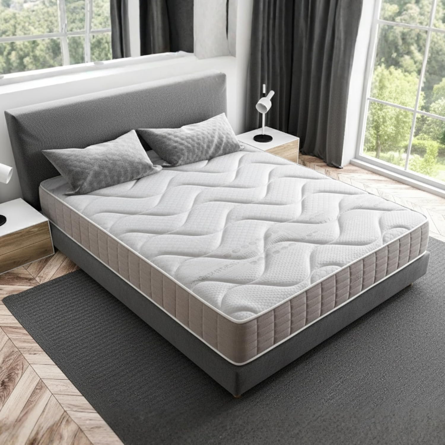 Matelas Viscoélastique 110x190 Orthopédique Épaisseur 20 cm - Grande Fermeté, Système Bio Essence Antifongique, Anti-Acariens, Anti-Allergique, Système AirSupport, Tissu Stretch 3D Haute Adaptabilité Grosor: 20cm 110 x 190 cm
