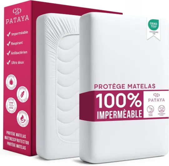 PATAYA Protège Matelas 160 x 200 x 30 cm Imperméable – Surmatelas Alèse Oeko-TEX 100, Incontinence Bébé et Adulte, Anti-Acarien, Hypoallergénique, Élastique Tout Autour, pour Matelas Jusqu’à 30 cm White 160x200