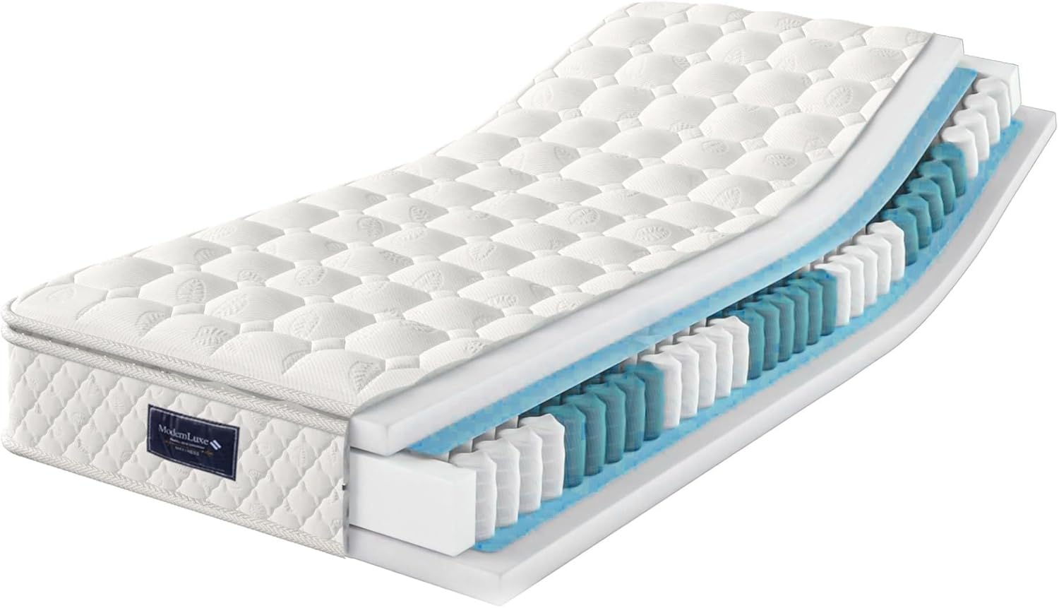 Matelas à Ressorts, en Mousse Froide à 7 Zones, Ressorts Poche,Test de Contamination 100% Oeko-tex, Toit en Microfibre durcissée, 100 Nuits de Sommeil d’essai, dureté H3, 200x90x25 cm, Blanc 90*200