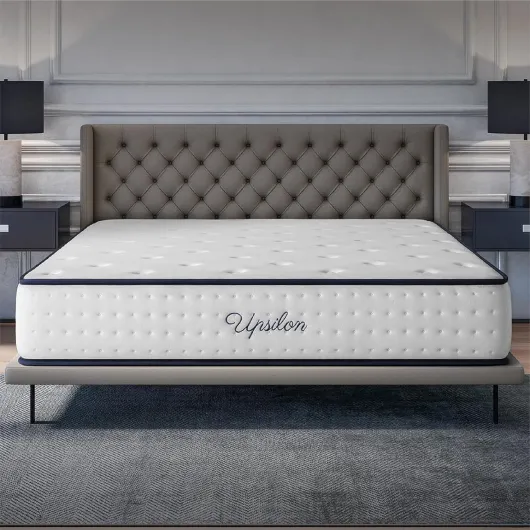 Matelas Upsilon 140x190-30 cm - Hybride - Ressorts Ensachés - Accueil Mousse à mémoire + Blue Latex - Confort Mi-Ferme - 7 Zones - Réversible - Sommeil Isolé - Fabriqué en Europe 30 cm - Hybride 140 x 190 cm