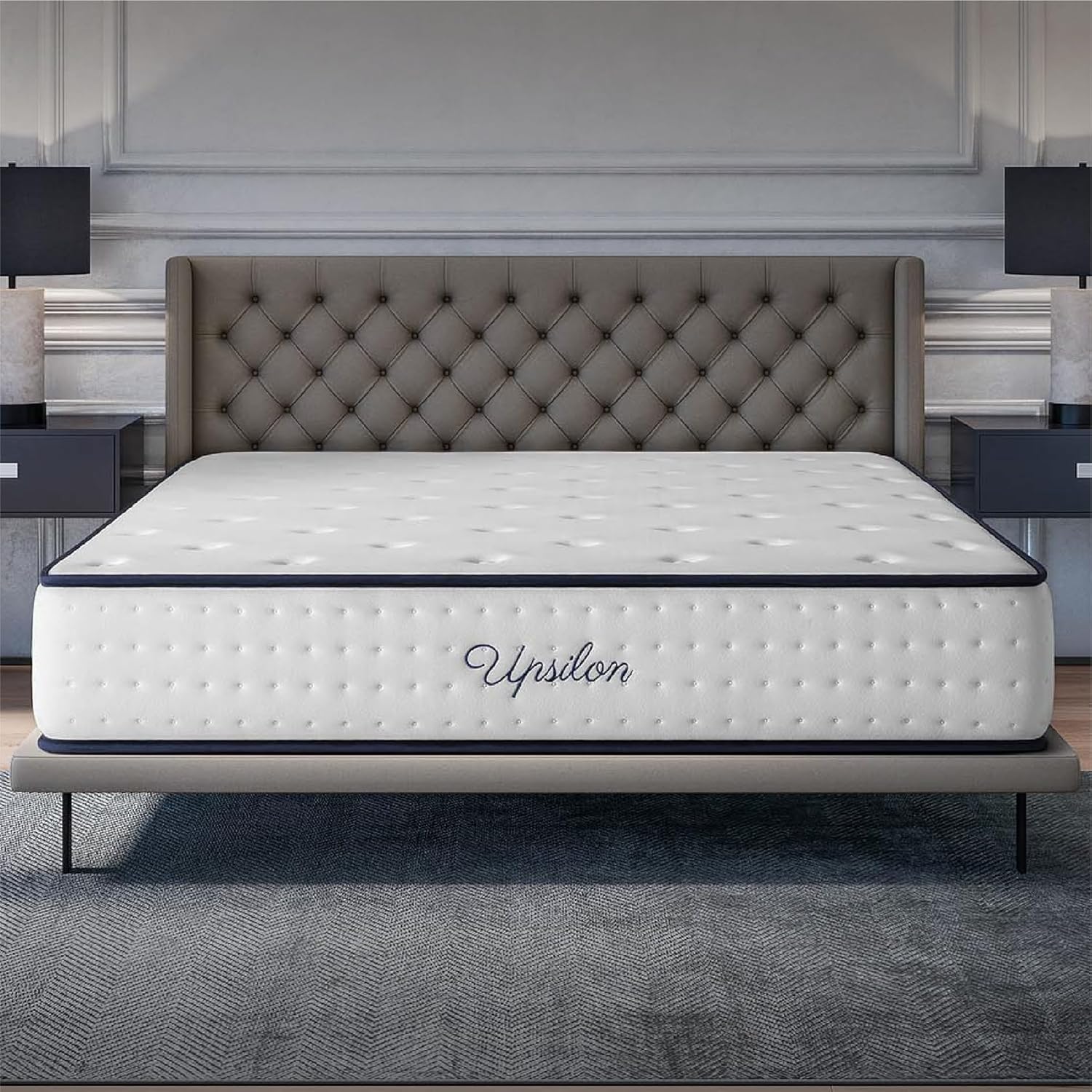 Matelas Upsilon 160x200-30 cm - Hybride - Ressorts Ensachés - Accueil Mousse à mémoire + Blue Latex - Confort Mi-Ferme - 7 Zones - Réversible - Sommeil Isolé - Fabriqué en Europe 30 cm - Hybride 160 x 200 cm