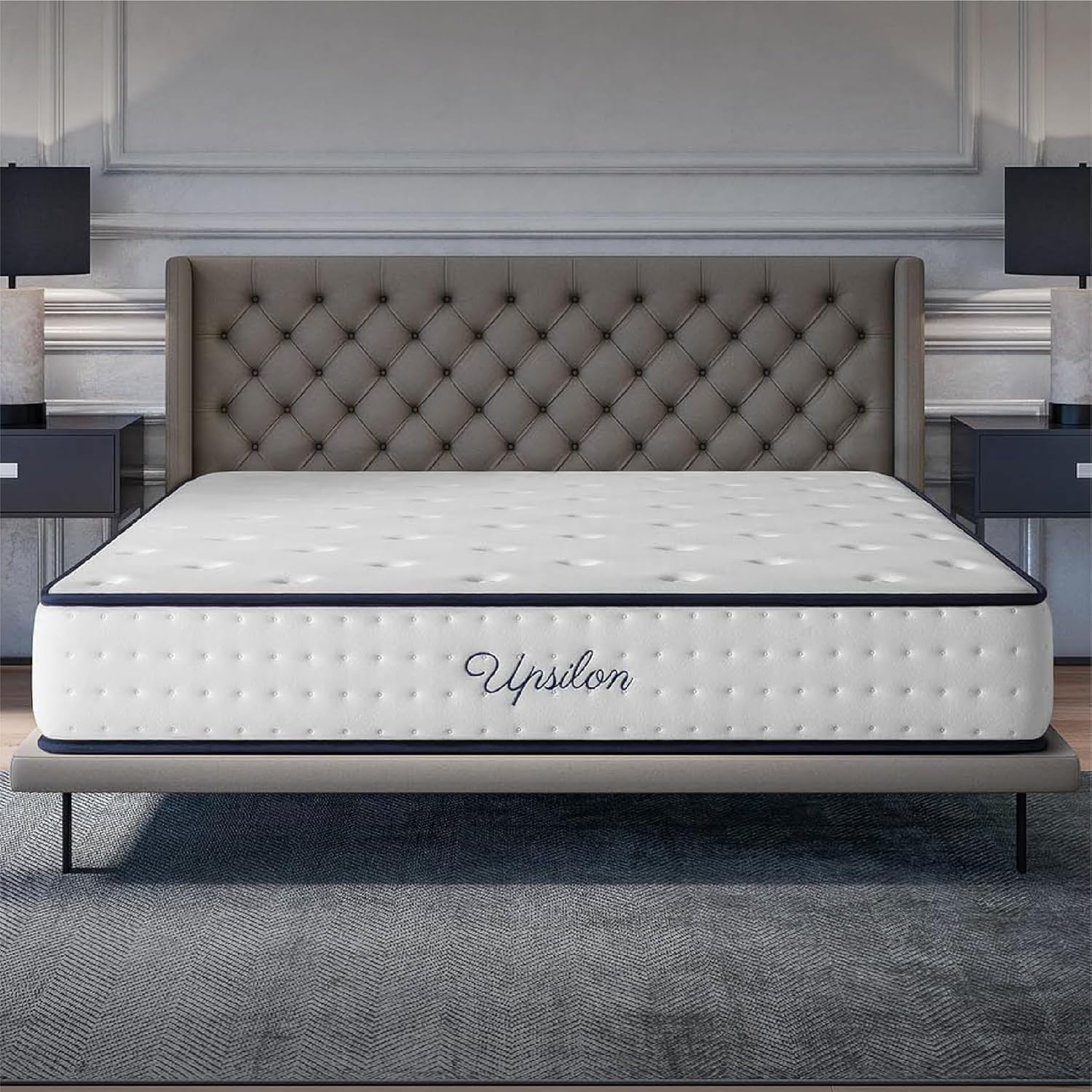 Matelas Upsilon 180x200-24 cm - Accueil Mousse à mémoire de Forme + Blue Latex - Confort Mi-Ferme - 7 Zones - Réversible - Hypoallergénique - Durable - Sommeil Isolé - Fabriqué en Europe 24 cm - Mousse 180 x 200 cm