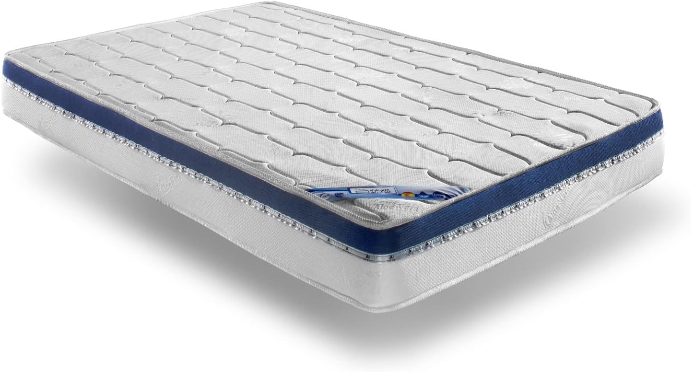 Matelas à mémoire de Forme, Modèle Omega/Mousse viscoélastique, 160 x 180 x 22 cm - Toutes Dimensions, Blanc et Bleu