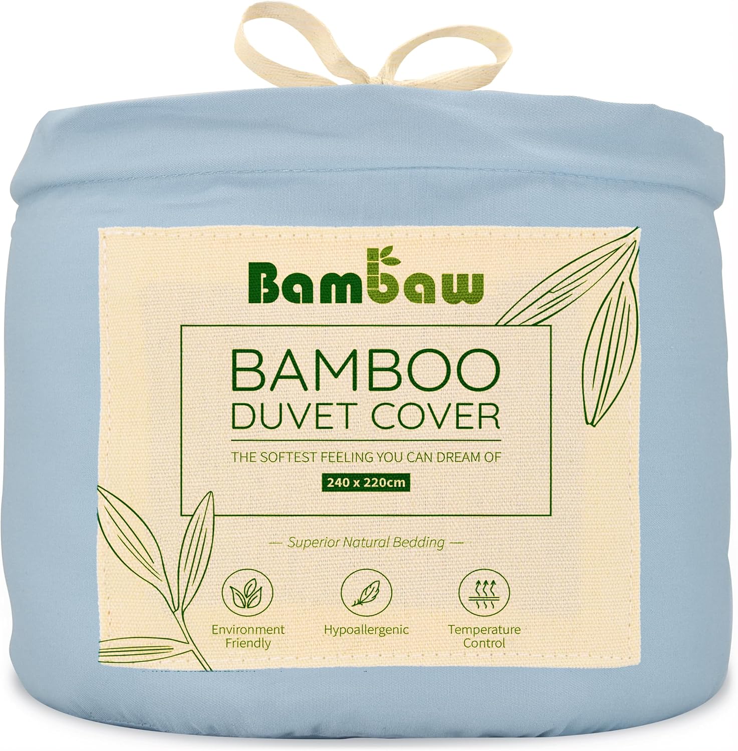 Housse de Couette Bleu 220 X240 Clair - Bambou Bio - Housse Couette Douce - Parrure Couette Ete 220 X 240 - Housse Couette Anti Acarien - Housse Couette Zen - Parure Housse Couette 220x240 - Bambaw Bleu Clair 240x220