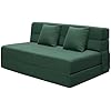 ANONER Canapé Convertible Pliable 203 × 152cm Canapé de Sol Convertible, Matelas Pliant Sofa en Mousse à Mémoire de Forme & 2 Oreiller, Canapé Lit Convertible Chambre Salon, Vert Foncé Queen Vert Foncé