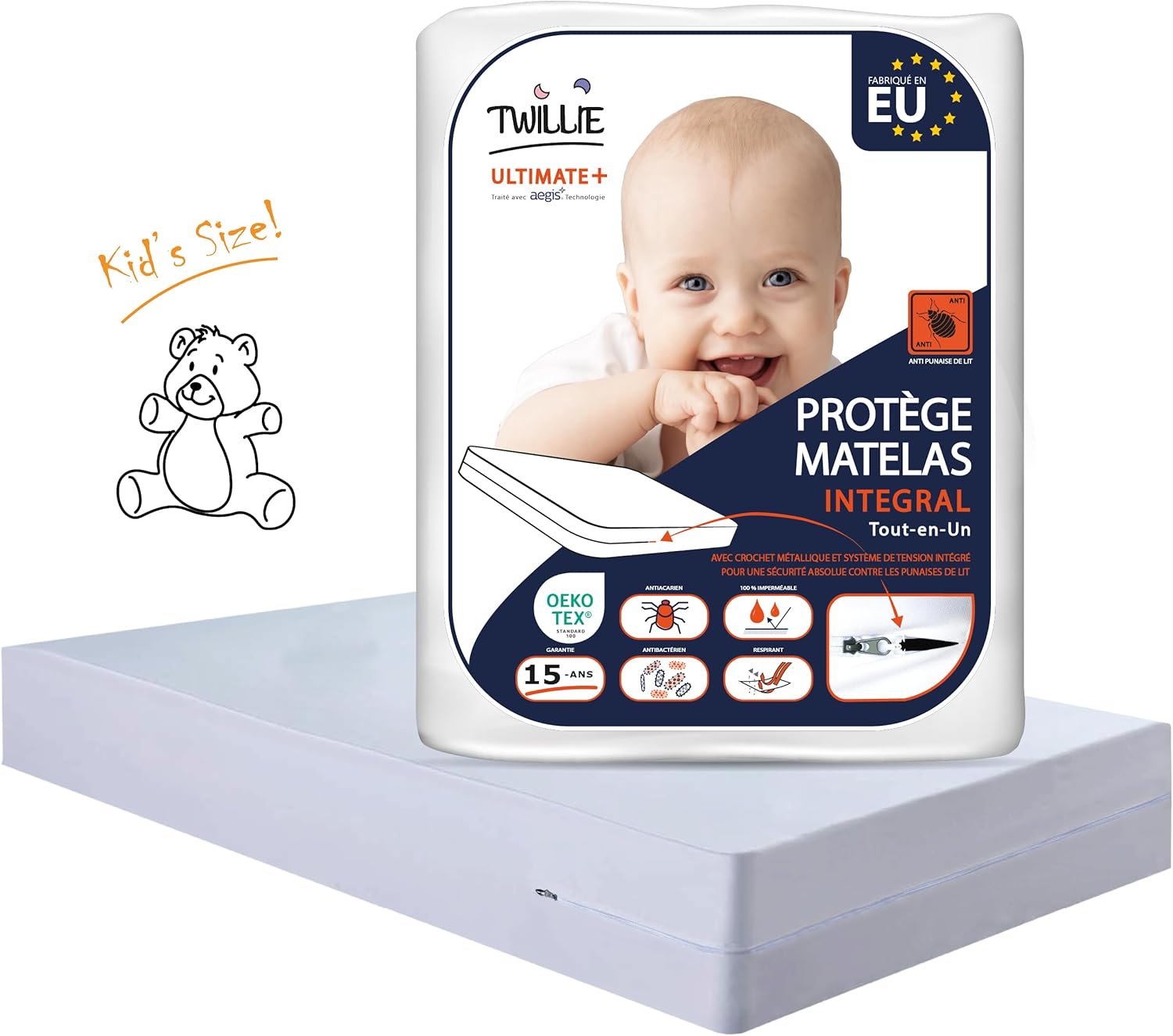 Housse de Matelas Intégrale 70x160x15 cm Imperméable - Qualité Supérieure - Anti Punaise de lit – Oeko-TEX® Protège-Matelas Traitement AEGIS® Anti-acarien, bactérien – Alèse Fabriqué en EU 70 x 160 x 15