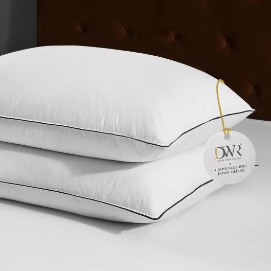DWR Luxe Oreiller en Plume d'oie 40x80cm avec Housse Coton, avec Triple Couche de Confort, Lavable en Machine Lot de 2 Blanc 40x80 cm (Lot de 2)