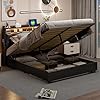 LONELYO Lit 160x200 avec Sommier et Tête Capitonnée en PU Noir, Lit Coffre avec Rangement à Gaz, Lit Double avec Éclairage LED et Fonction Rangement sous Le Lit, Idéal pour Chambres Modernes