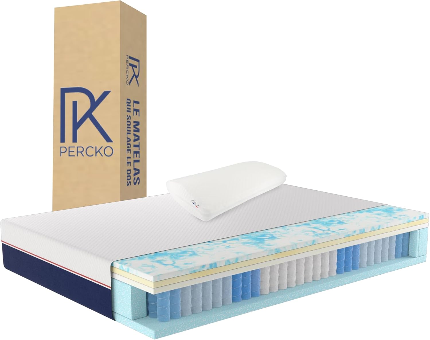 , Pack Matelas Hybride 90 x 200 cm + 1 Oreiller, Soulage Le Mal de Dos, Mousses certifiées Oeko-TEX Standard 100 et CertiPur, Hybride, Ferme, 6 Couches