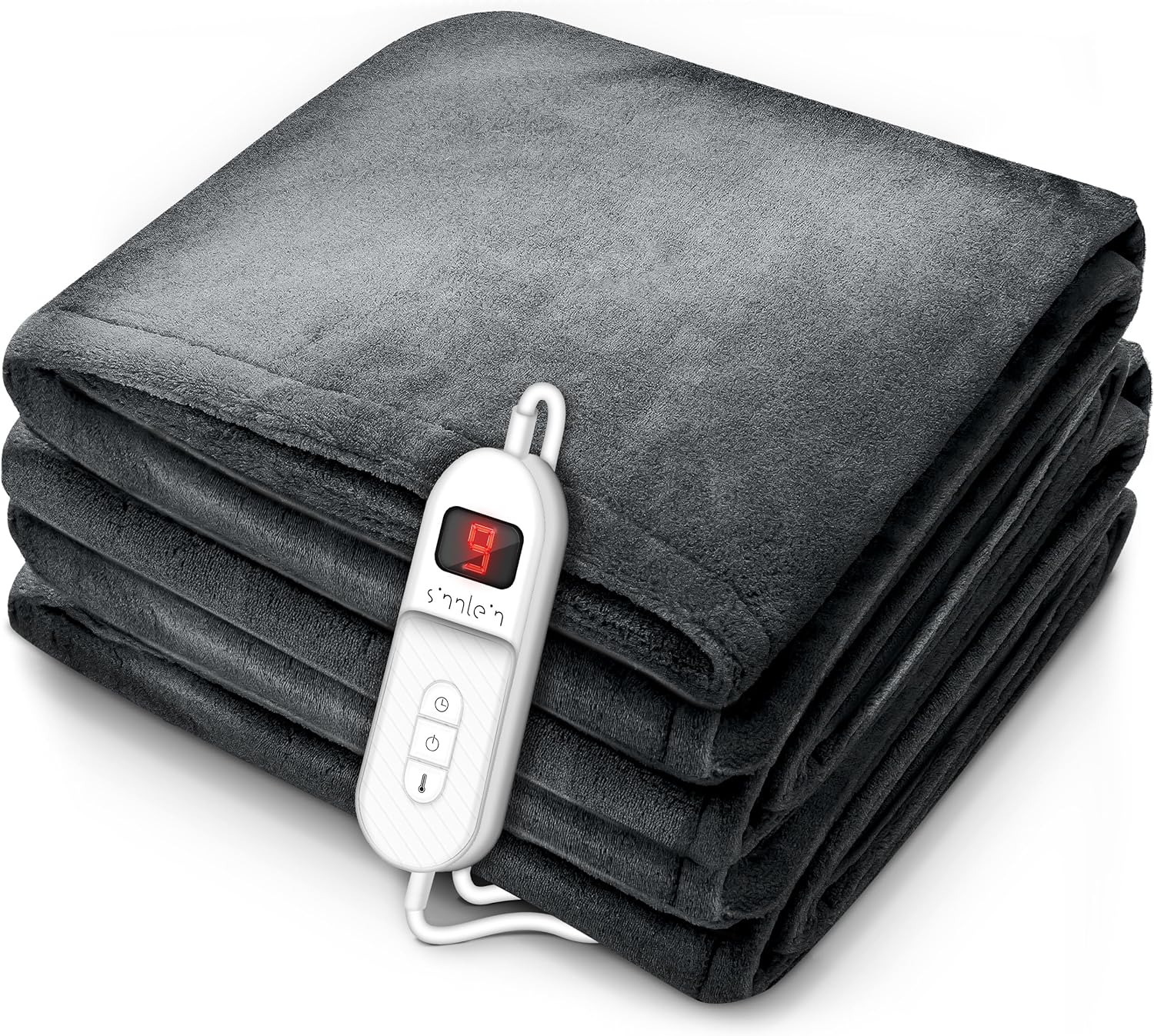 Sinnlein® Chauffe-lit Surmatelas Chauffant - 200 x 180 cm - gris - Couverture Électrique avec Arrêt Automatique - 9 Niveaux de Température - Affichage digital 200 x 180 cm Gris