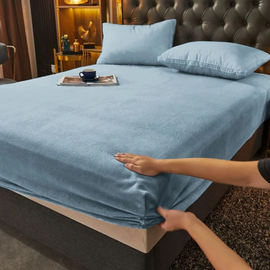 Gezu Drap Housse 140x200+30cm Bleu Clair Drap de Lit en Flanelle de Laine et Velours Corail Housse de Matelas Chaleur Hivernale Hypoallergénique sans Repassage Ourlet Élastique Solide Bleu Clair 140x200x30cm