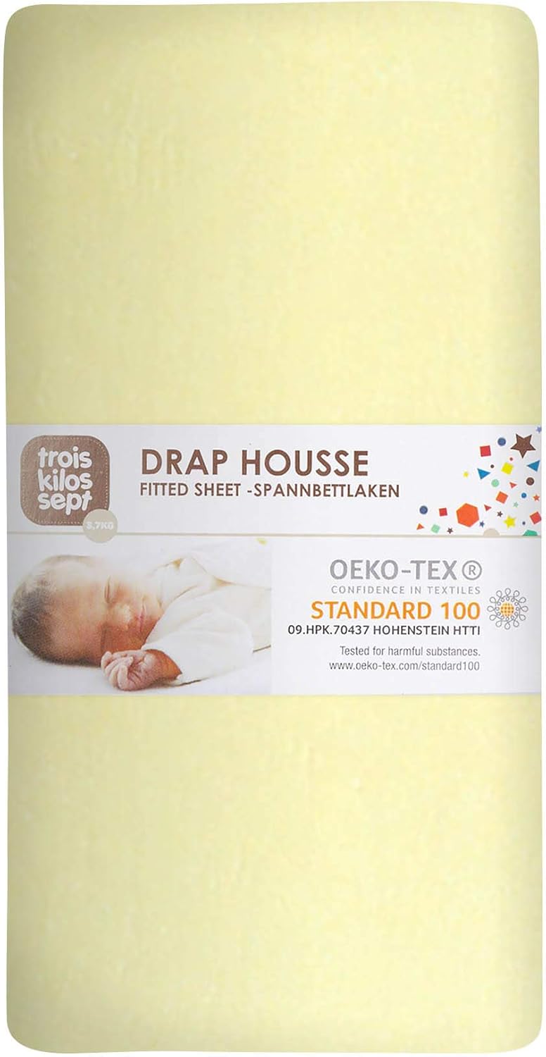 Drap Housse Bébé - 70x140 cm - 100% Coton - Label OEKO-TEX - Jersey Extensible - Jaune Jaune 70x140 cm(Lot de 1)
