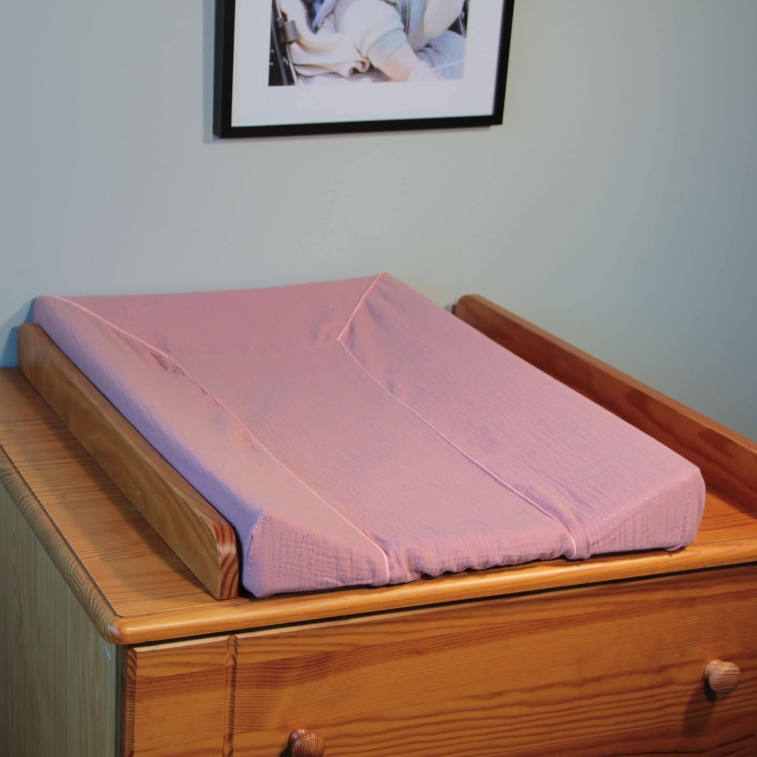Matelas à Langer Bébé avec Housse Coton - Grande Taille (78 x 50 cm), PVC Imperméable, Fabriqué en F - Rose Thé