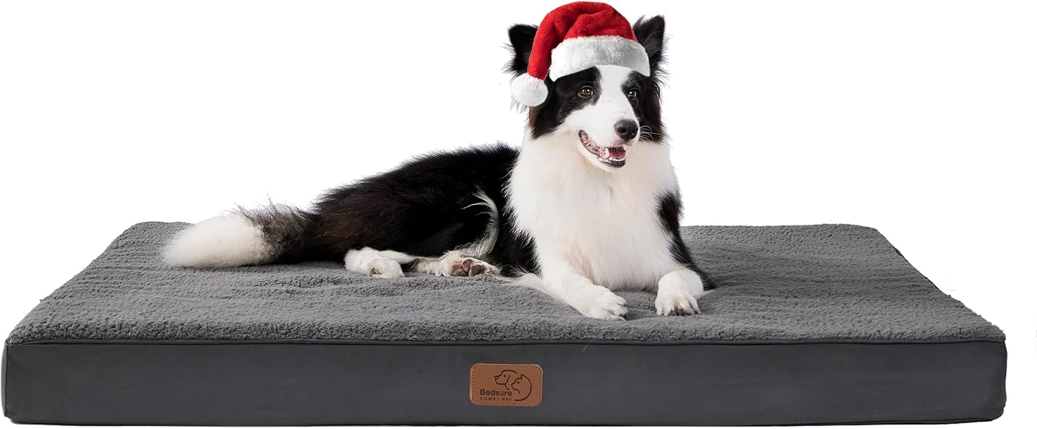 Coussin Chien Dehoussable Orthopédique, Lit pour Chien en Mousse avec Revêtement de Peluche, Matelas pour Chien Lavable, Gris, 112x81x7.6cm L 112 x l 81 x H 8 cm Gris