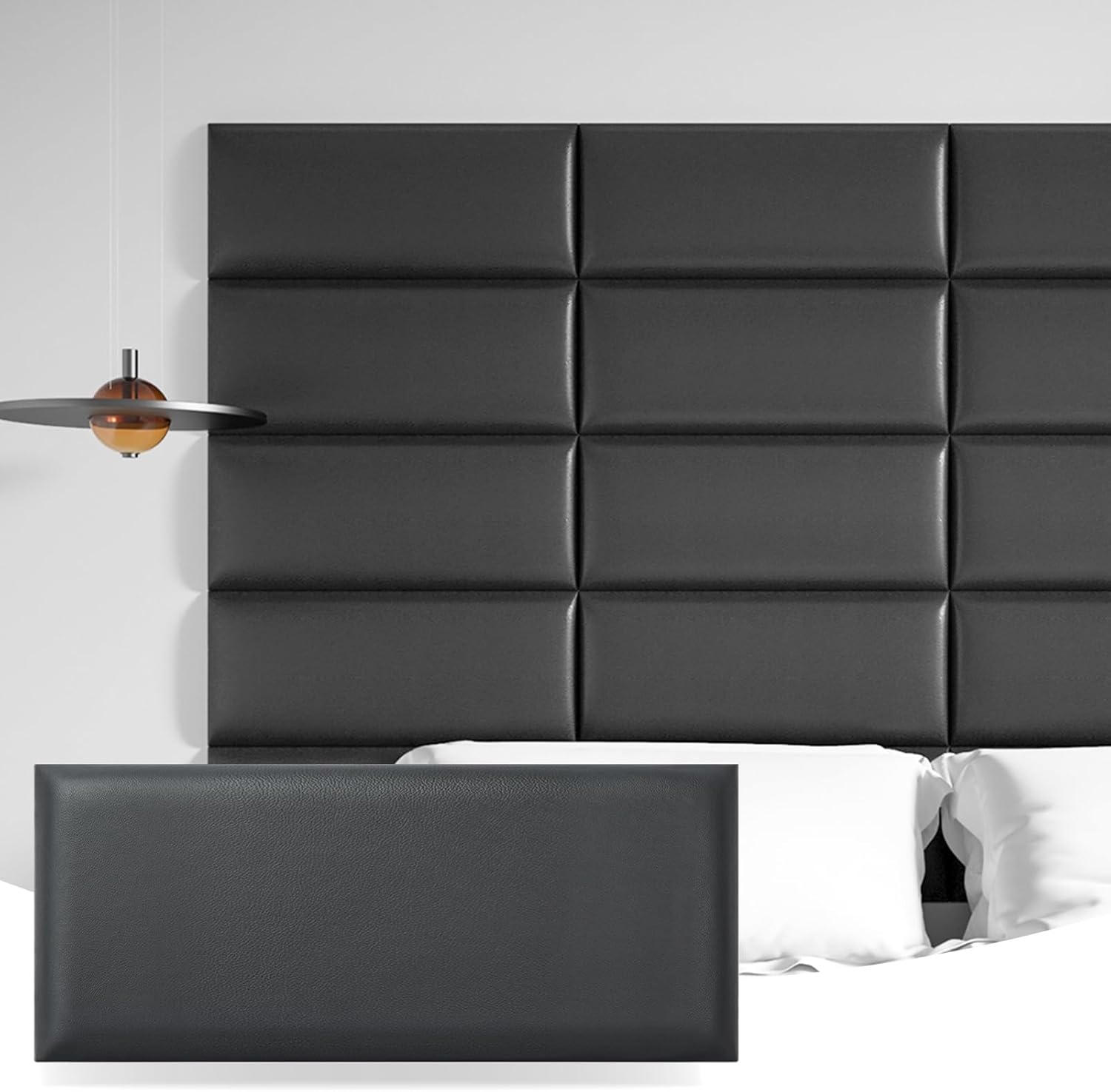 Lot de 9 Panneaux muraux Auto-adhésifs pour tête de lit King Size - en Cuir synthétique - pour Chambre à Coucher et Salon - 3D - Insonorisés - 60 x 25 cm - Noir 60x25x3.5 CM Noir 9