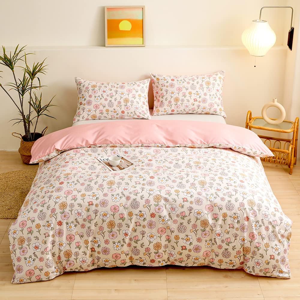 YASMENG Housse de Couette 240x260 Fleurs Motif Coloré Rose Floral Parure de Doux Microfibre Lit Linge de Lit 2 Personne Adulte avec Fermeture Éclair avec Taies d'oreiller 65x65 cm Lmhj 240x260cm+2x65x65cm