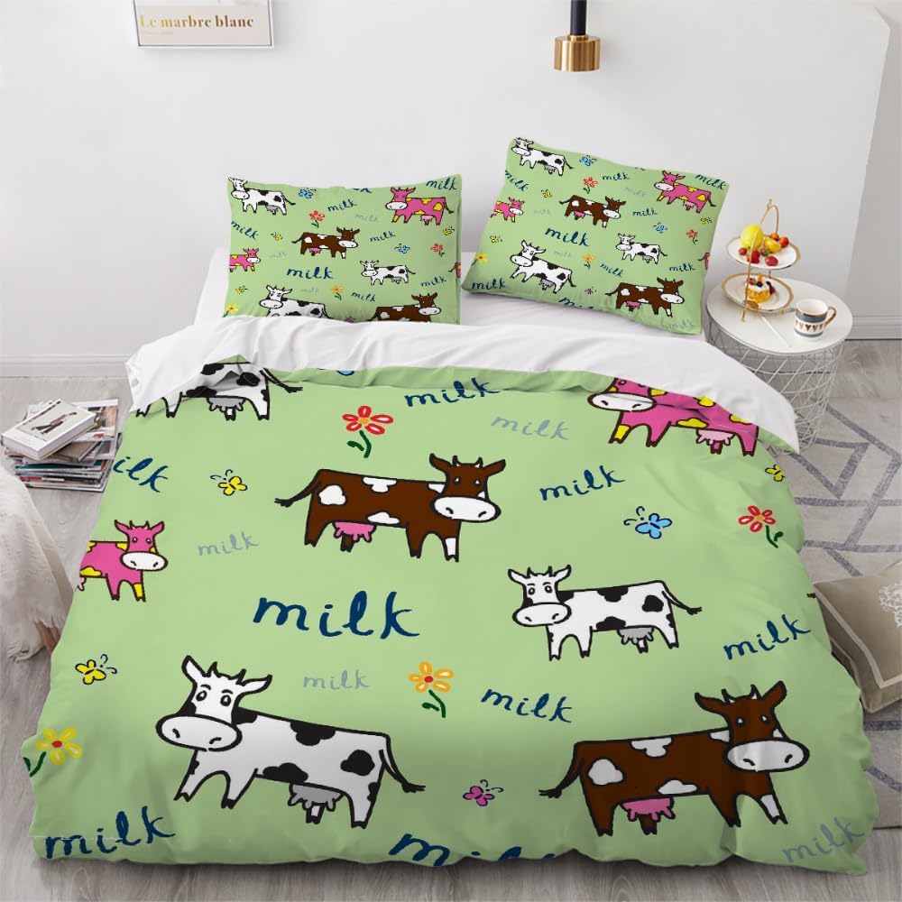 Générique Bedding Housse de Couette 140x200 cm Joli imprimé de Vache Parure de Lit 140x200 cm Ensembles en Microfibre brossée Douce avec 2 Taies d'oreiller 50x75 cm Color6 140x200 cm