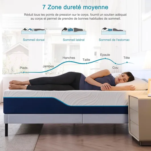 Hiimgo Matelas 160x200 Orthopédique Antibactérienne et Soutien Parfait 7 Zone Hauteur 20 cm Haute Densité éponges Réversible Mémoire de Forme Matelas(160x200x20) 20CM 160 x 200 cm