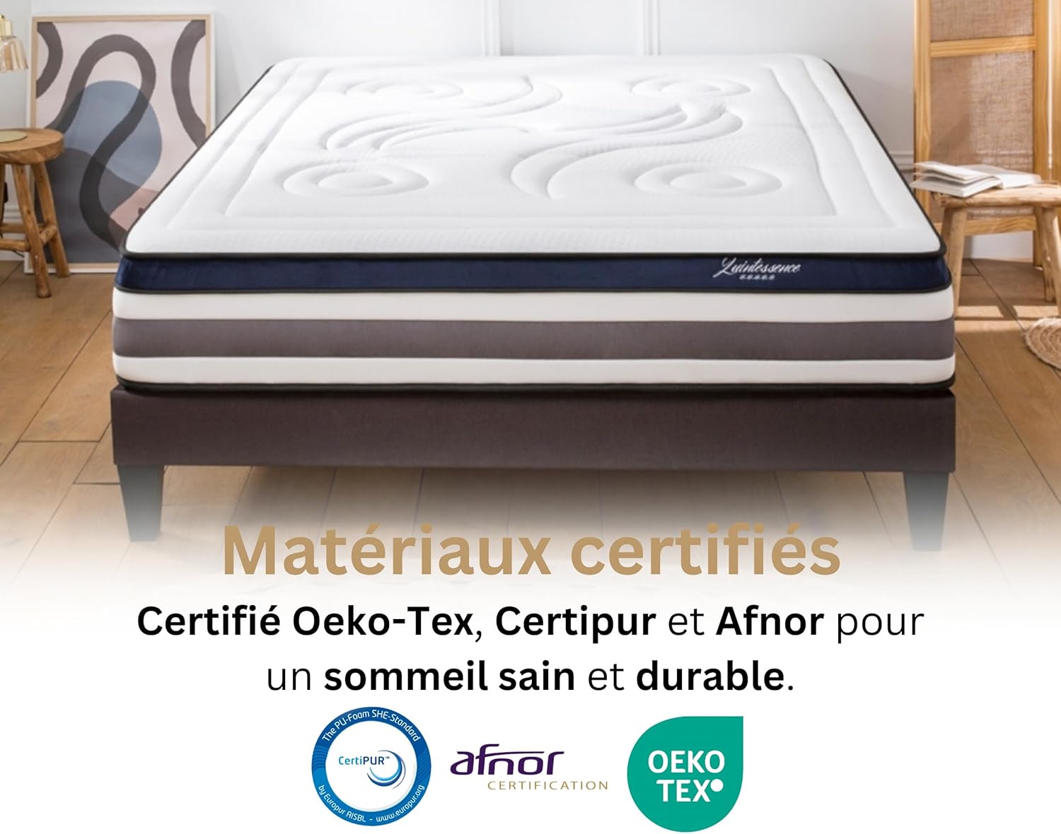 Matelas Quintessence 140x200, 30 cm Ép, Lit 2 Personnes, Mémoire de Forme Haute Densité 60 kg/m³, Accueil Moelleux, Soulage le Mal de Dos, Soutien Ferme et Orthopédique, Chambre Adulte 140 x 200 cm Blanc