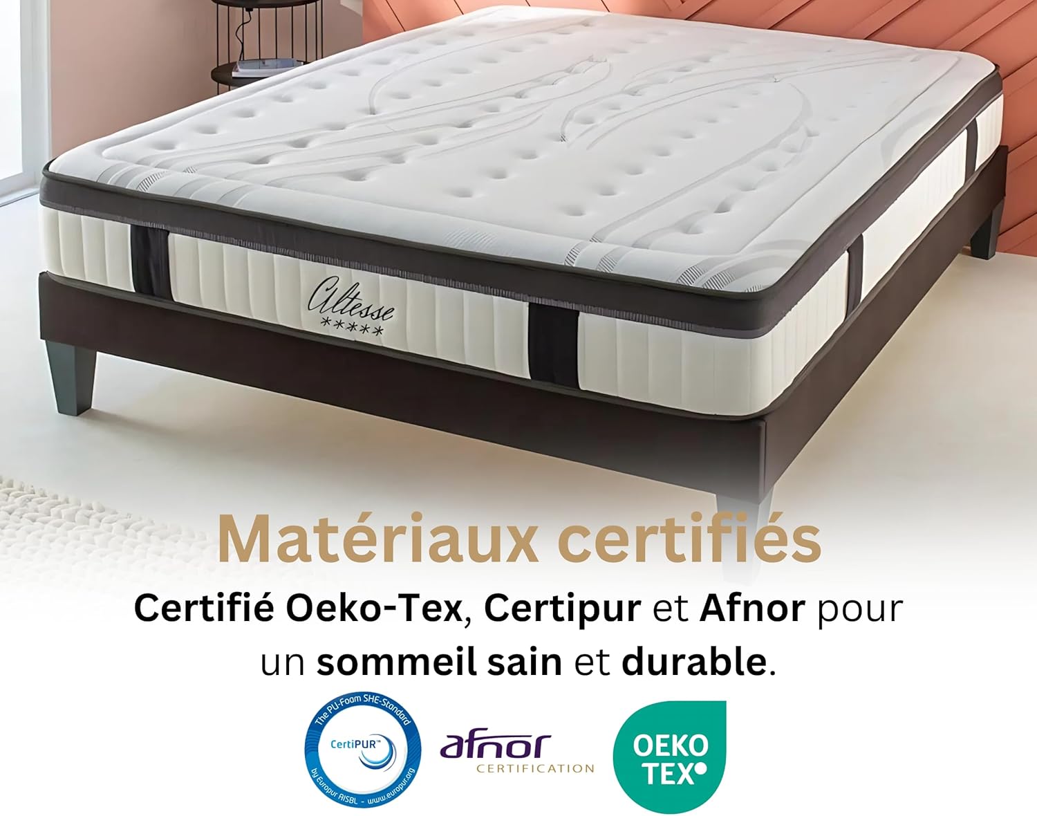 Matelas Altesse 160x200, 26 cm Ép, Lit 2 Personnes, Mémoire de Forme Haute Densité 55 kg/m³, Accueil Ferme, Soulage Le Mal de Dos, Soutien Ferme et Orthopédique, Chambre Adulte 160 x 200 cm Blanc