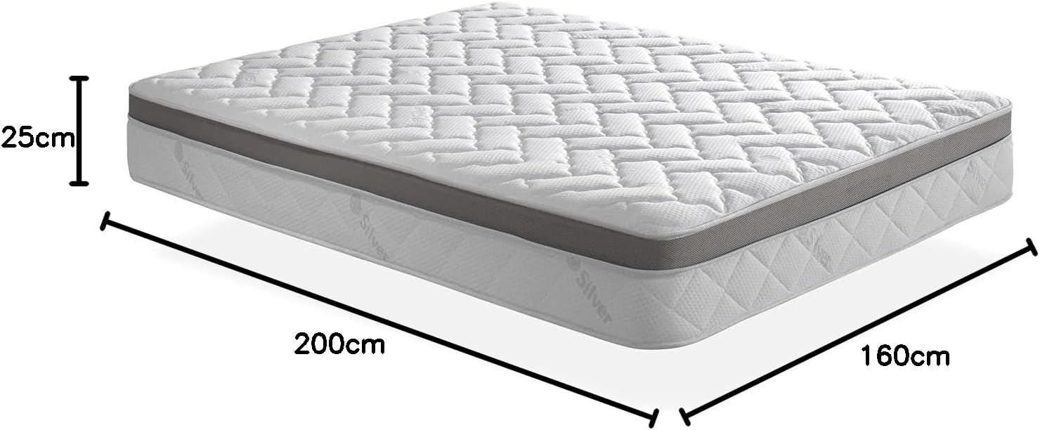 SIMPUR Relax - Matelas 160X200 Premium à Mémoire de Forme Fil d'argent Épaisseur 25 cm Silver® - aux propriétés antiseptiques, cicatrisantes et relaxantes 160 x 200 cm