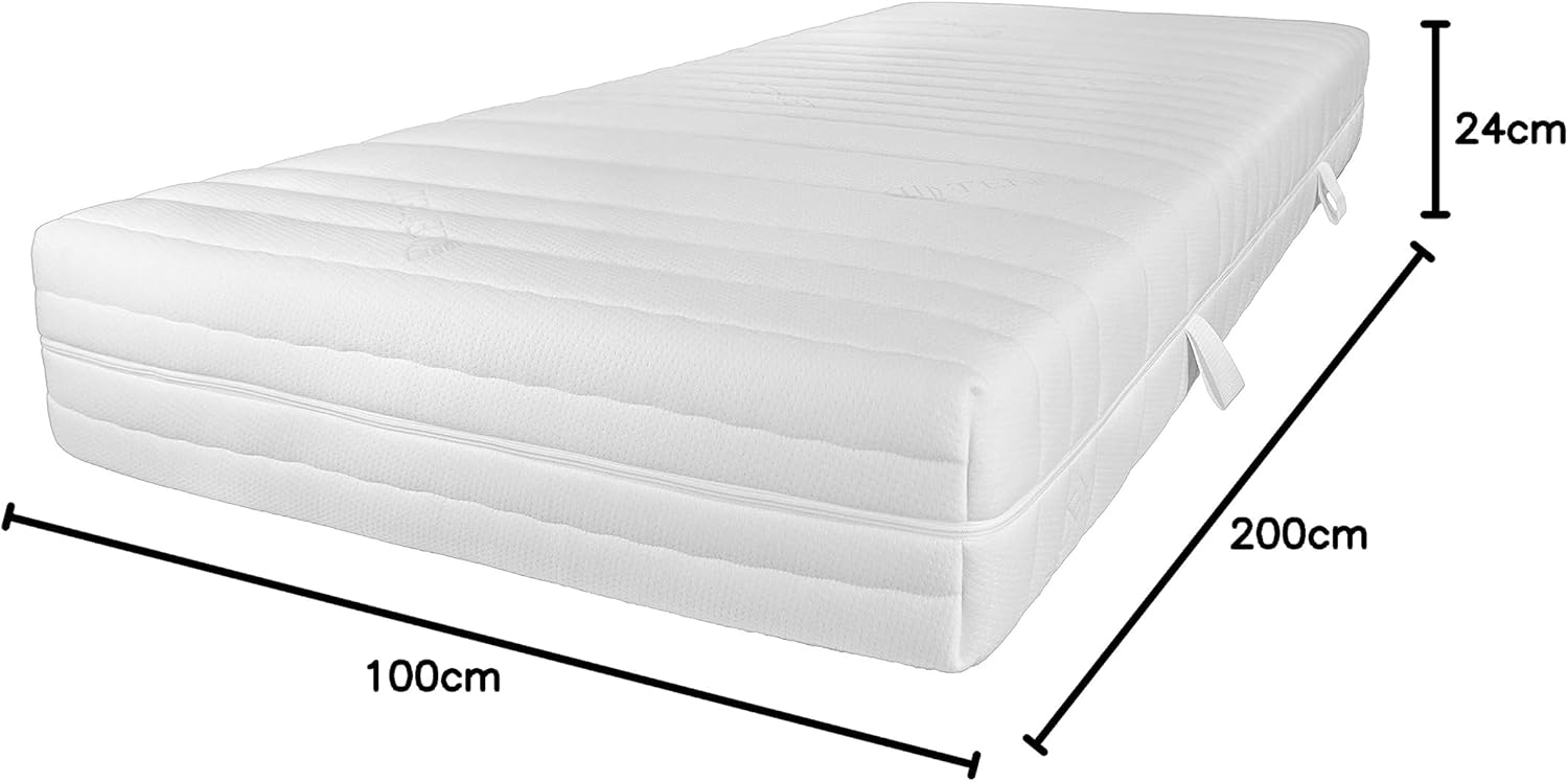 Matelas Latex 100x200cm équilibré - Matelas à Ressorts ensachés Latex 100x200 - Matelas avec Mousse en Latex intégrée 4cm - 24cm Hauteur - Made in Germany Équilibré - à partir de 80 kg 100 x 200 cm