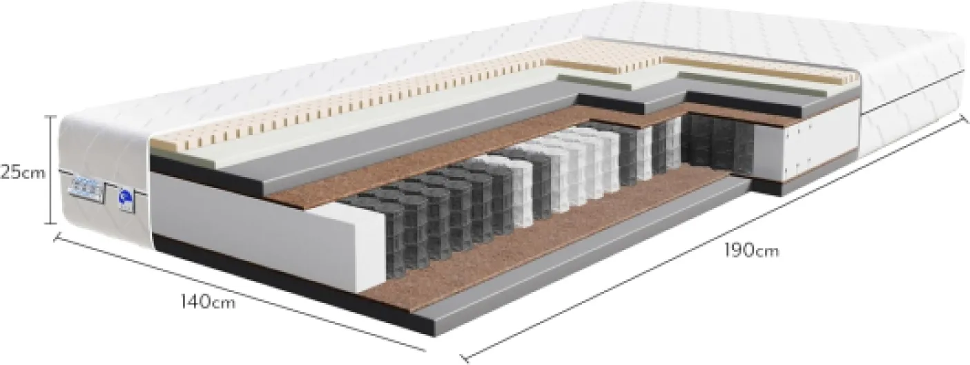 TULENA NOX Matelas 140 x 190 cm avec Mousse à mémoire de Forme et Latex- Matelas à Ressorts Ensachés - Fermeté H4 + H5 Confort Plus 25 cm d'Épaisseur - Enroulable réversible H4+H5 Comfort Plus 140 x 190 cm