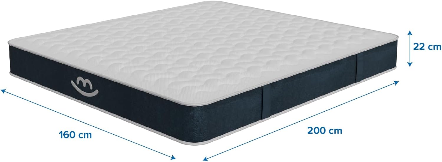 Matelas Mila 160x200 cm – Épaisseur 22 cm – Ressorts ensachés & Mousse Multicouche – 7 Zones ergonomiques – Soutien mi-Ferme – Respirant & Durable – Fabrication Europe 22cm Hybride 160 x 200 cm