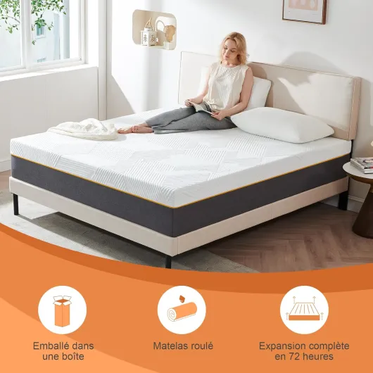 Sleremind Matelas 160x200x22cm Mousse à Mémoire de Forme Ultra Respirante Fermeté Moyenne 7 Zones Soutien Parfait Réversible 160x200x22cm 22cm