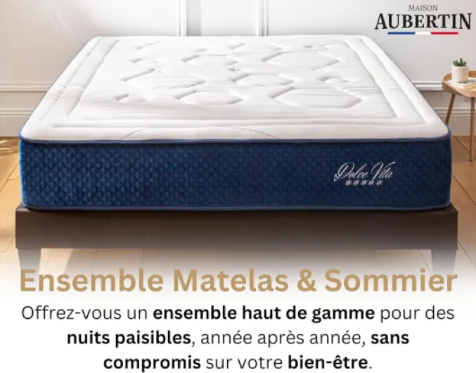 Ensemble Matelas Sommier Hybride Dolce Vita 180x200, Ép 58, 957 Ressorts Ensachés & Mémoire de Forme Haute Densité 60 kg/m³, Lit en Bois Massif, 2 Personnes 180 x 200 cm