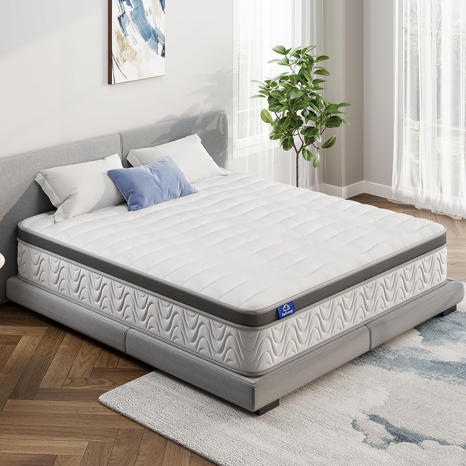 Matelas 140x200, 30cm d'épaisseur Matelas à Ressorts Ensachés Indépendants et Mousse à Mémoire de Forme, Matelas Hybride 7 Zones de Soutien, Respirant, Confortable pour Adultes et Enfants 140x200cm-30cm