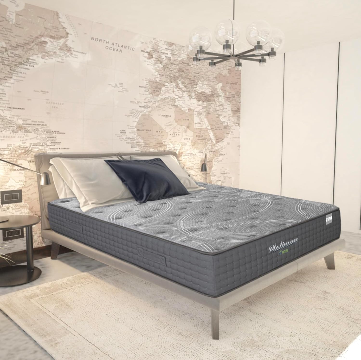 Platinum Matelas Grand Confort Pro Multi-Repos à Ressorts ensachés et à mémoire de Forme, Hauteur 30 cm, Respirant, antidérapant et Anti-acariens (140 x 190 cm) 140 x 190 cm Gris