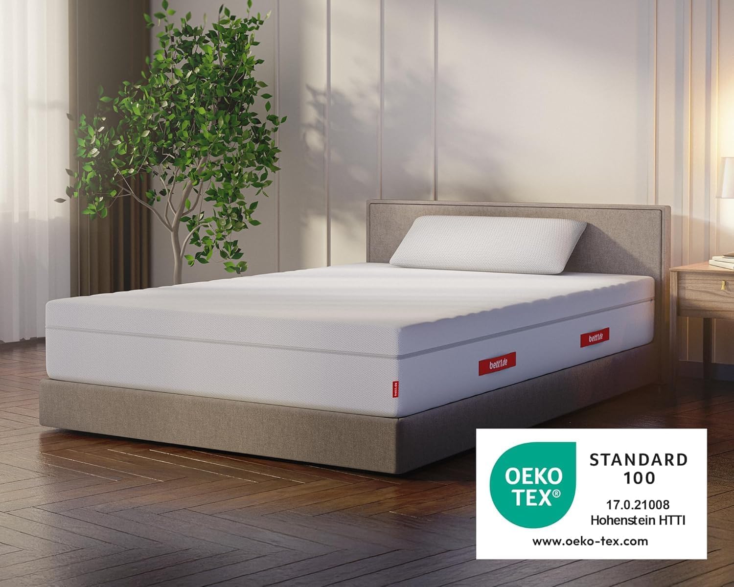 Bett1 - Matelas Flip® - 160x200 cm, Hauteur env - 28 cm, Réversible : 1 Face mi-Ferme, 1 Face Plus Ferme, 100% Mousse, Oeko-TEX® 100, Mousse QX Schaum®, Housse Lavable 60 °C 160 x 200 cm