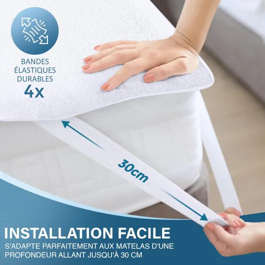 Protège Matelas 90 x 190 cm Imperméable, 4 Coins Elastiques, Certifié Oeko TEX, Alèse Drap Housse, Matelas Couvre, Respirant 90 x 190 cm (Paquet de 1) Blanc