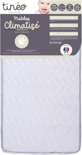 Matelas Climatisé 60x120x10cm - Matelas Bébé - Climatisé - 1 Face Été - 1 Face Hiver - sans Traitement - Densité 20 kg/m3 - Fabriqué en France 60x120x10 cm (Lot de 1) Blanc