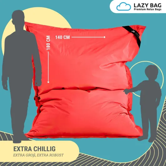 LAZY BAG Pouf géant classique XXL 140 x 180 cm, coussin d'assise 2 en 1, moments confortables intérieur-extérieur Nylon Rouge